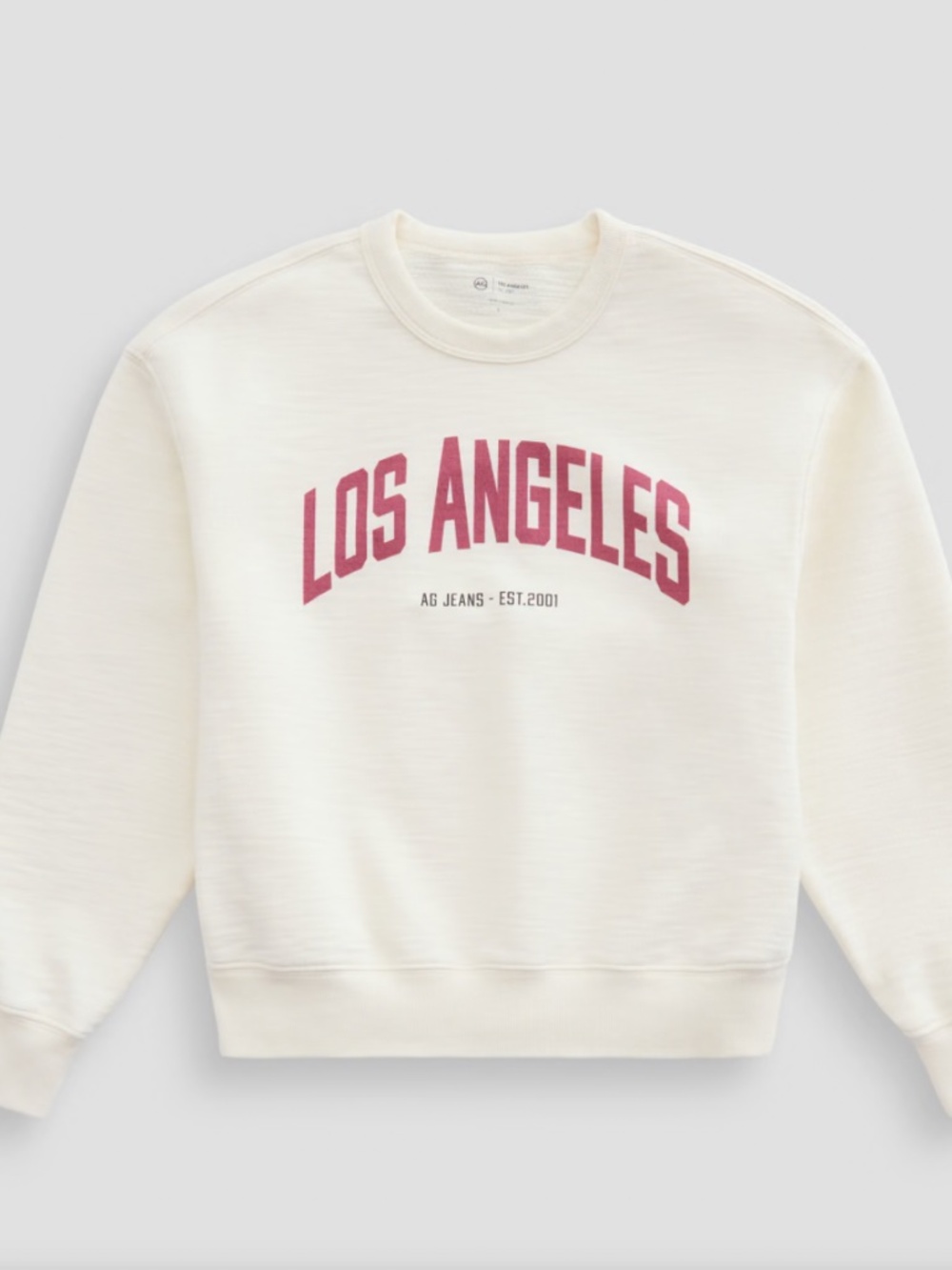 Ag Adriano Goldschmied Cream Crewneck with Maroon 'Los Angeles' Print